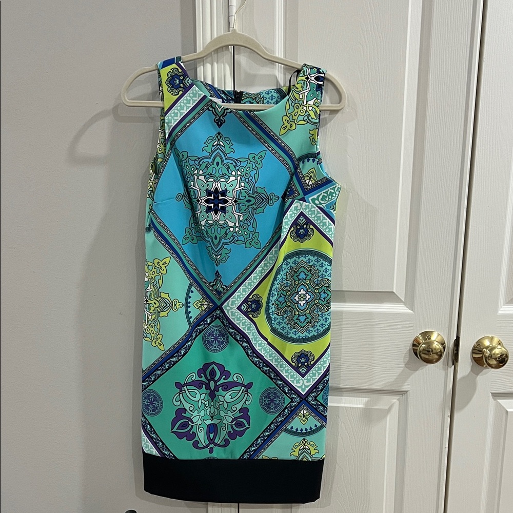 Dressbarn Teal and Blue Patterned Dress